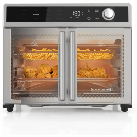 BLACK+DECKER Air Fryer Toaster Oven Combo, 12 in 1 Countertop Convection Oven Cooks Food Fast, Fits a Whole Pizza, French Doors