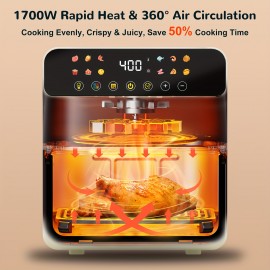 [Smart Air Fryer Oven] 12-in-1 Large 12-quart Air Fryer Oven | 12 One-Touch Preset Functions, Smart Cook Program, Two Baking Pan Accessories, Viewing Window, Interior Light, Adjustable Time & Temp, Oil-Free Family Cooker, Kitchen Appliances