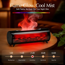 USB-Powered Flame Effect Humidifier with 5dB Quiet Operation, 5.07oz Flame Effect, 5W, PP+ABS+PC Material, 264x95x100mm Compact Design, 5dB Quiet Operation, 5W Power, Humidifier For Room, Humidifier For Home, Humidifier For Bedroom