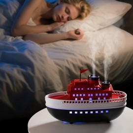 USB-Powered Ship-Shaped Humidifier & Aromatherapy Diffuser with Ambient Lighting, Non-Wet Safe Tabletop, Dual Nozzle Large Mist for Home, Office, Bedroom - Ideal Holiday Gift for Maritime Decor Lovers, Bedroom Moisture Solution