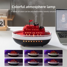 USB-Powered Ship-Shaped Humidifier & Aromatherapy Diffuser with Ambient Lighting, Non-Wet Safe Tabletop, Dual Nozzle Large Mist for Home, Office, Bedroom - Ideal Holiday Gift for Maritime Decor Lovers, Bedroom Moisture Solution