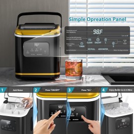 Portable Compact Ice Maker Machine with Self-Cleaning System, 24 lbs/Day & 24-Hour Operation, Digital Display & Timer, 2 Sizes (S/L) with Scoop & Basket - Countertop Ice Maker for Home, RV, Office, Bar, Coffee Station - Compatible with Milk, Drinks, Coffee - 120V, US Plug, 120W, 1.06gal Mini Fridge Design, Ideal for Small Spaces, Energy-Efficient, No Batteries Required, Perfect for Pairing with Milk/Drinks/Coffee, Compact & Portable for Indoor/Outdoor Use, Great for RVs and Bars, Ice