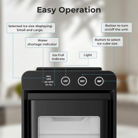 Portable Countertop Ice Maker Machine - 8 Cubes in 6 Mins, 26 lbs/24H, Self-Cleaning Compact Ice Maker with 27.05oz Tank & 1.1lb Bin, Fast Ice Production for Home, RV, Camping, Parties, Plug-in (110V) with Scoop & Basket