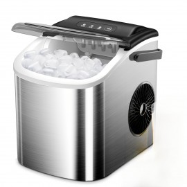Portable Countertop Nugget Ice Maker with One-Touch Self-Cleaning, 35lbs/24H & 7-Minute Ice Production, Soft Chewable Nuggets, Includes Scoop & Basket, Stainless Steel Design for Home, Kitchen, Office, Parties (Black), Chewable Ice Maker, Kitchen Appliance, Modern Kitchenware, Easyclean Machine