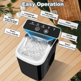 Countertop Ice Maker Machine - 9 Cubes in 7 Mins, 20lbs/24Hrs, 2 Sizes Bullet Ice, Self-Cleaning with Scoop & Basket, 115V US Plug for Home, Kitchen, Parties, Ice Maker Machine for Countertop