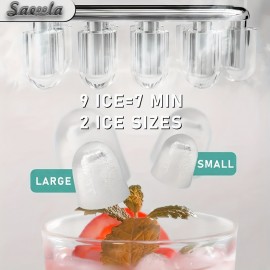 Saeoola Countertop Ice Maker Machine, Makes 9 Ice Cubes In 7 Minutes, Self-Cleaning Ice Maker With Ice Scoop And Basket, 2 Sizes Of Bullet Ice For Home, Kitchen, Camping, Party, RV. (BLACK)
