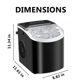 Saeoola Countertop Ice Maker Machine, Makes 9 Ice Cubes In 7 Minutes, Self-Cleaning Ice Maker With Ice Scoop And Basket, 2 Sizes Of Bullet Ice For Home, Kitchen, Camping, Party, RV. (BLACK)