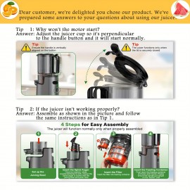 Cold Press Juicer, 350W Juice Extractor Machine, Slow Masticating Juicer Machines, 4.7