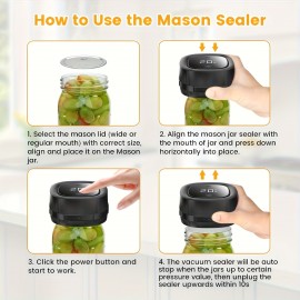 Mason Jar Vacuum Sealer with Vacuum Bags, Suitable for Wide and Regular Mouth Mason Jars, for Storing Dry Goods, Includes 5 Wide and 5 Regular Mouth Mason Lids