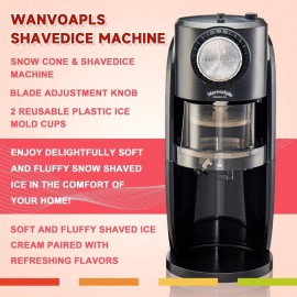 Shaved Ice hine Snow Cone hine Equipped With Stainl Steel Blade Adjustment Knob to Freely Adjust the Thickn of the Snowflakes and 2 Reusable Plastic Ice Mold Cup