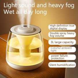101.44oz Dual Mist Heater USB Portable Digital Display Humidifier, Long-Lasting Spray for Large Rooms, Living Room, Office, Student Dorms, 7-Color Night Light, Top Water Refill, Easy To Clean, Add Water-soluble Essential Oils