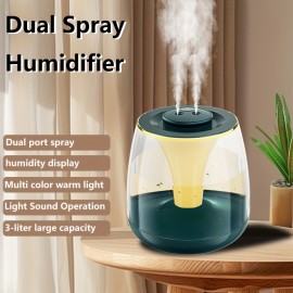 101.44oz Large Capacity Humidifier with Dual Nozzle Mist, Silent Operation, Digital Humidity Display, 7-Color Night Light, Overflow Protection, USB-Powered, for Home, Office, Humidifier For Home, Office Humidification, Modern Humidifier