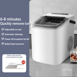Countertop Ice Maker, Portable Ice Maker, Makes 6 Bullet-shaped Ice Cubes Within 9 Minutes, with Self-cleaning Function And Can Produce 24 Pounds Of Ice In 26.5 Hours. It Comes with A Handle, A Basket And A Spoon, And Is Suitable for Home, Kitchen