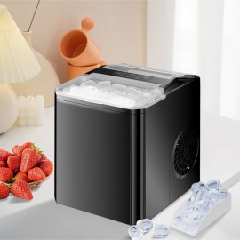 MCQ Ice Maker Countertop, 9 Cubes Ready in 6 Mins, 26lbs in 24Hrs, Self-Cleaning Ice Machine with Ice Scoop and Basket, 2 Sizes of Bullet Ice, Bright Black & White
