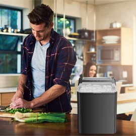 MCQ Ice Maker Countertop, 9 Cubes Ready in 6 Mins, 26lbs in 24Hrs, Self-Cleaning Ice Machine with Ice Scoop and Basket, 2 Sizes of Bullet Ice, Bright Black & White