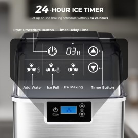 Multi-Gauge Commercial Ice Machine Countertop, 28/35/45 Lb/Day, Self-Cleaning, 24 Hour Timer, LED Panel with Ice Scoop, Bullet Ice/Nugget/Cube Ice Maker, Home/Bar/Party, with Ice Basket