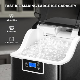 Countertop Ice Maker, 28 Lbs/24 Hrs, 9 Bullet Ice Cubes In 6 Minutes | Nugget Ice Makers Countertop, 45lbs/24H Pebble Ice Maker Machine With Self-Cleaning, Stainless Steel Housing, With 2.5qt Water Reservoir For Home/kitchen/office