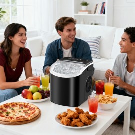 Countertop Ice Maker with Handle, Produces 26 Pounds Of Ice Within 24 Hours And 9 Ice Cubes In 7 Minutes. Portable Ice Maker Includes Ice Basket And Scoop, Suitable for Home/kitchen/camping/apartment Use., Home Ice Machine, Kitchen Appliance, Sleek