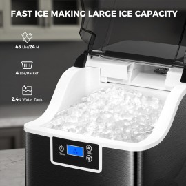 45Lbs Nugget Ice or 26Lbs Bullet Ice Maker or 4L Mini Fridge for Options, Pellet Ice Maker Machine with 24H Timer, Nugget Ice Maker Countertop, Self-Cleaning Pebble Countertop Ice Maker with Crushed Ice for Home Black