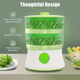 2-Tier 20W Automatic Bean Sprouter Machine - Large Capacity Seed Sprouting Kit for Cat Grass, Wheat, Mung Beans & More - Durable Plastic, 110V, US Plug, Perfect for Home & Commercial Use, Sprouting Equipment | Modern Kitchen Appliance | Durable Plastic Construction, Bean Sprouter Machine