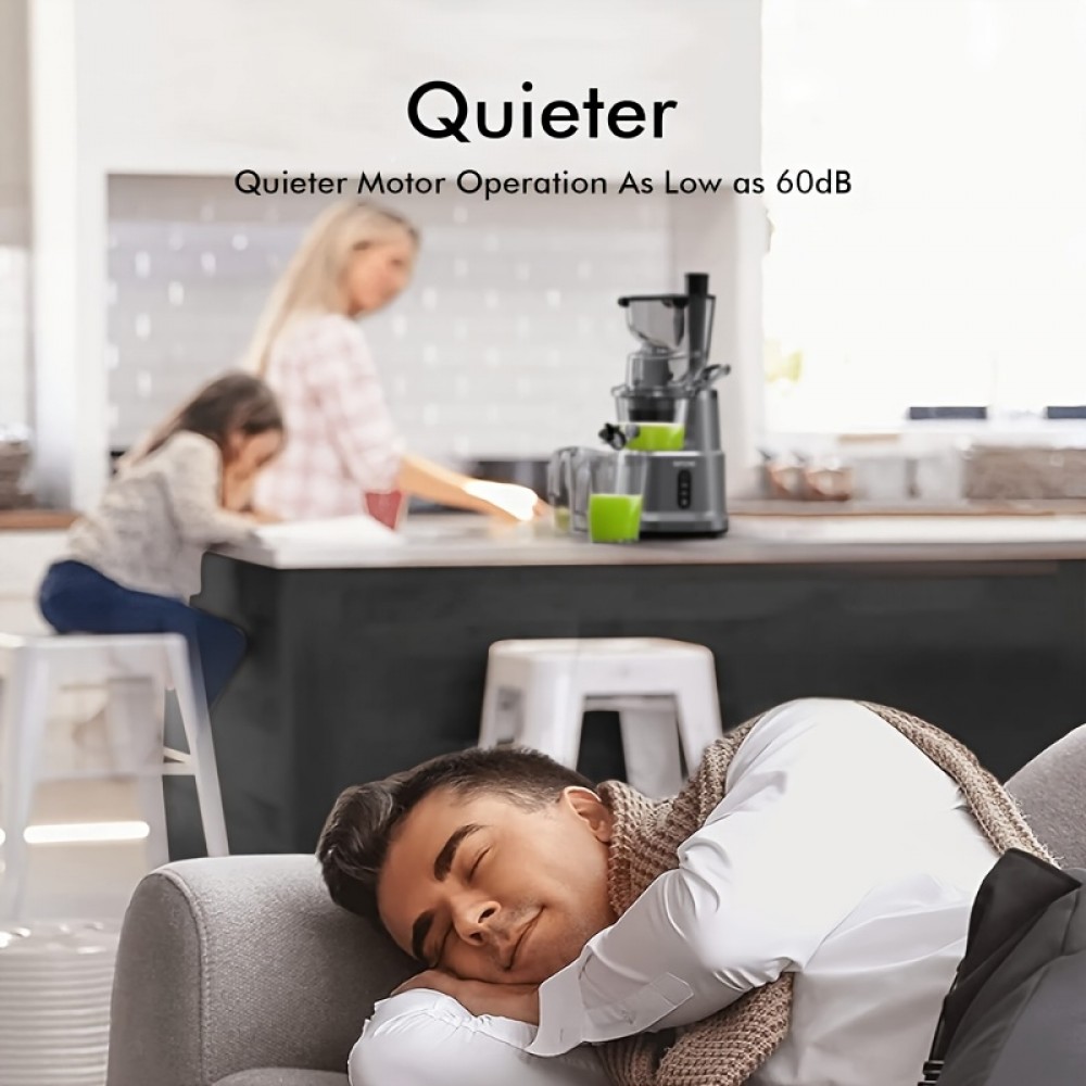 Cold Press Juicer Machine, SiFENE Slow Masticating Juicer, 83mm Wide Chute For Whole Fruits & Vegetables, Easy To Clean, High Yield, Non BPA, Gray